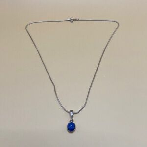 Elegant Sterling 925 Silver Necklace with Blue Pendant
